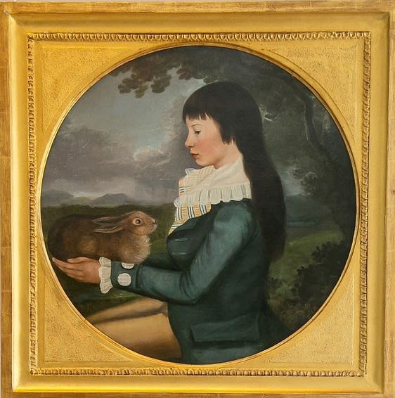 Hugh Douglas Hamilton - attributed Boy and his Rabbit, Irish c. 1780