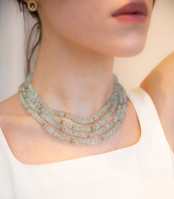 Four Strand Aquamarine Bead Necklace