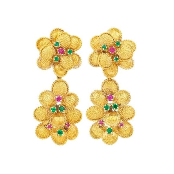 India 18K Gold and Gem-Set Pendant Earrings