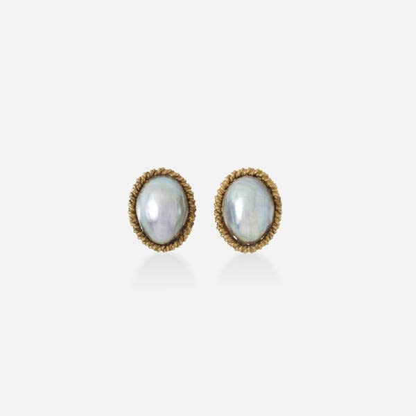 David Webb 18K Gold and Abalone Shell Earrings, c. 1960-1970