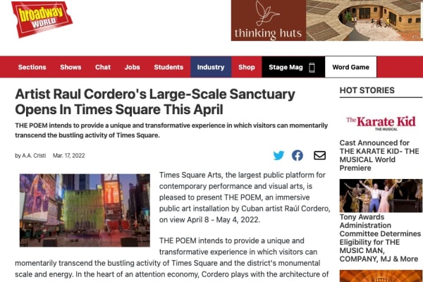 Artist Raul Cordero's Large-Scale Sanctuary Opens In Times Square This April