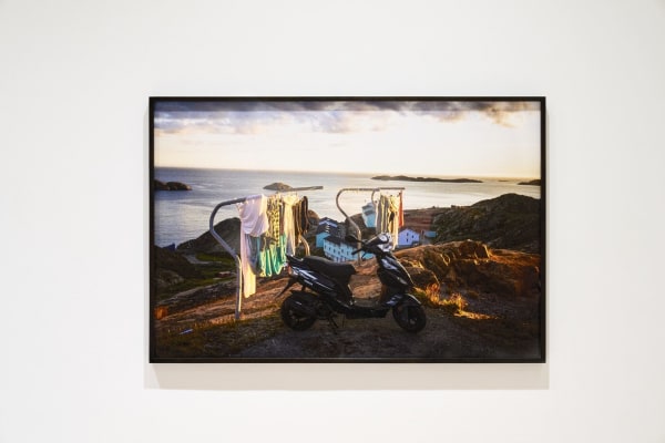 Inuuteq Storch. Photograph from Keepers of the Ocean. 2019. Courtesy the artist and Wilson Saplana Gallery, Copenhagen. Installation view of Inuuteq Storch: Soon Will Summer Be Over, on view at MoMA PS1 from October 9, 2025 through February 23, 2026. Courtesy MoMA PS1. Photo: Steven Paneccasio