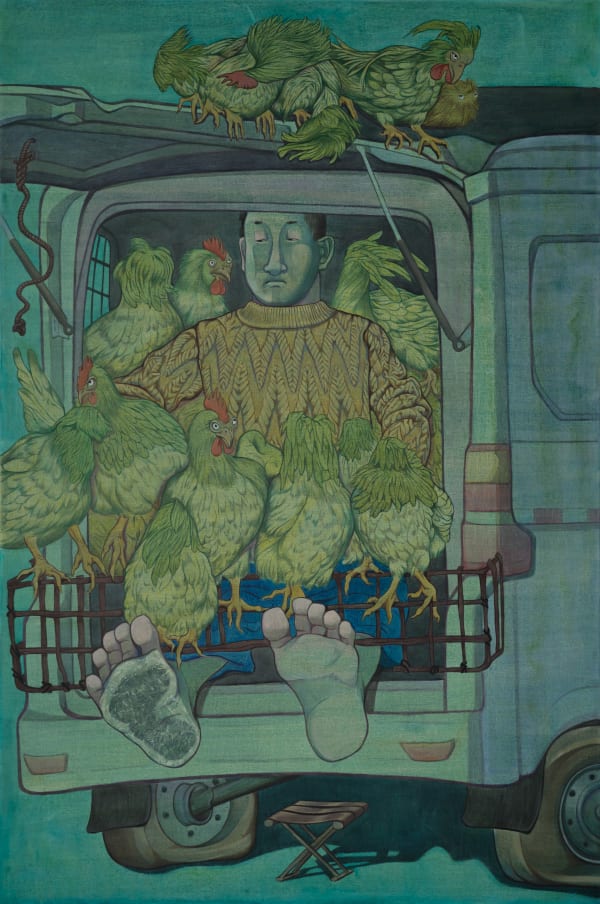 „Chicken from the Sugar Factory“, Shi Yi, 2025, acrylic on canvas, 120 x 80 cm