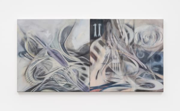Kolja Kärtner Sainz, Eleven (Upgrade), 2025, Oil and ink on canvas, 50 x 100 cm (each 50 x 50 cm)