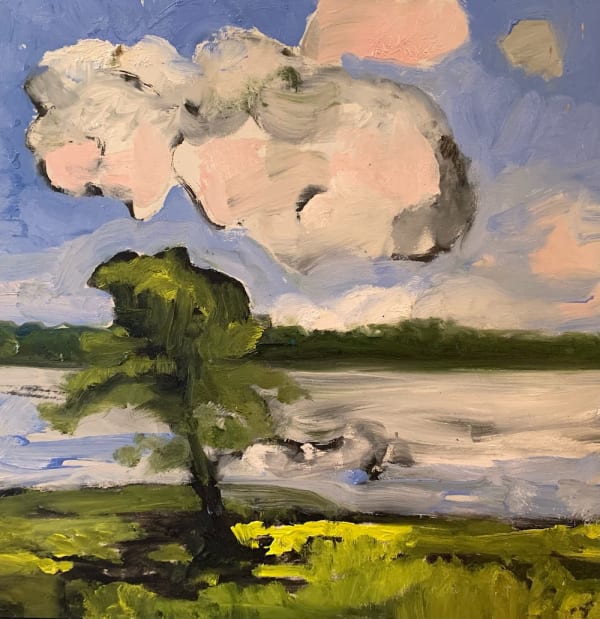 Tree, Cloud, River © Anne Leith 2021, oil on wood panel, 12" x 12" inches
