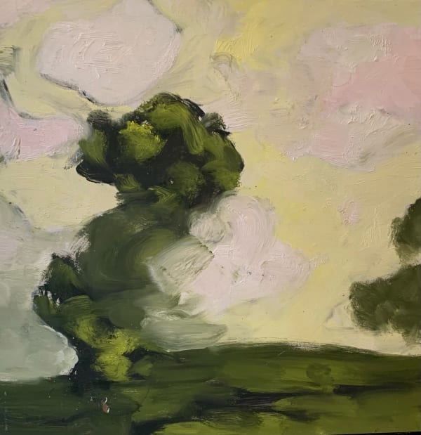 tree, wind, sky © Anne Leith 2021, oil on wood panel, 12" x 12" inches