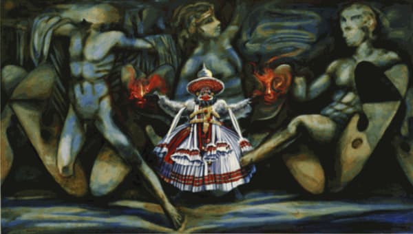 ROBERT MANGO Self Portrait with Hercules 48" x 84" inches oil on canvas 1994