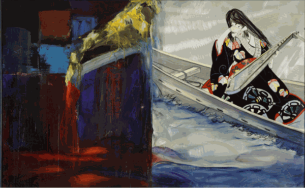 ROBERT MANGO The Letter 33" x 50" inches oil canvas and on brushed aluminum 1993