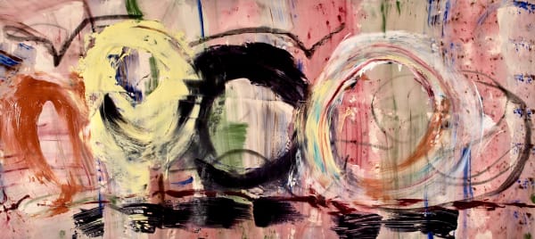 Roundhouse © Francine Tint 2022, acrylic on canvas, 50" x 107" inches