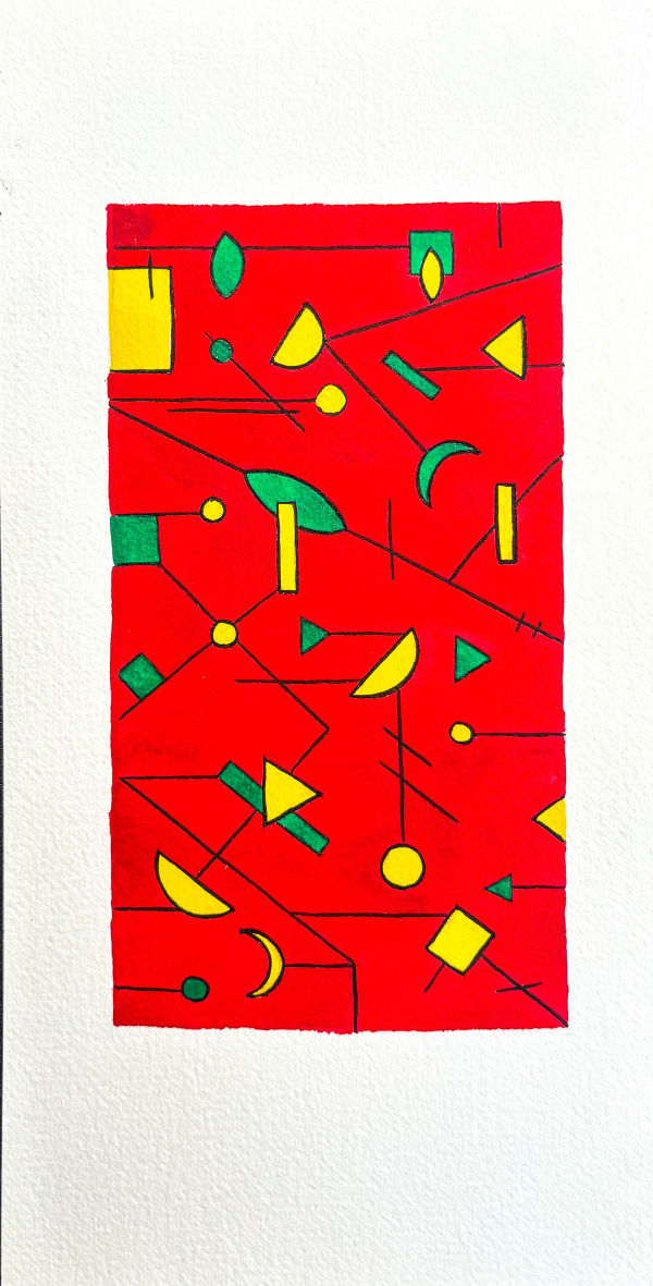 Bruce Cahn, Red Abstraction 1, gouache on paper, 12.5" x 6.5" in | 31.75 x 16.5 cm