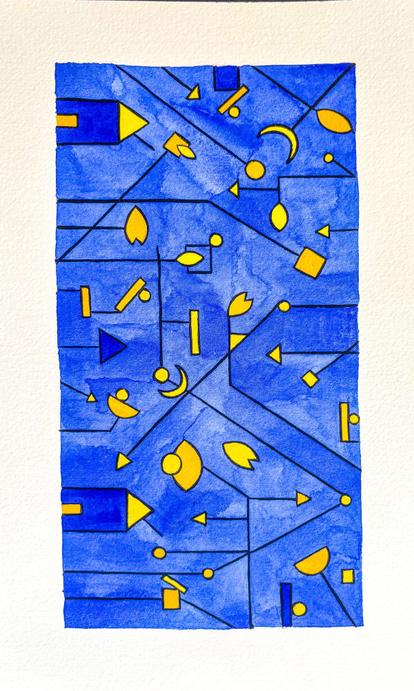 Bruce Cahn, Cobalt Blue Abstraction 1, gouache on paper, 12" x 7.5" in | 12.5" x 6.5" in | 31.75 x 19 cm