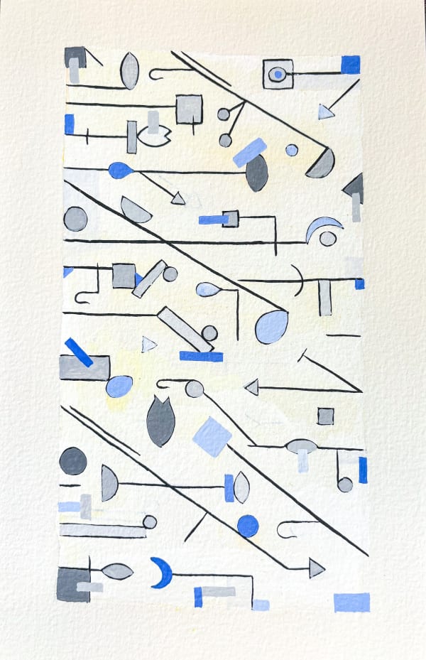 Bruce Cahn, Blue and White Abstraction 1, gouache on paper, 11" x 7" in | 17.75 x 28