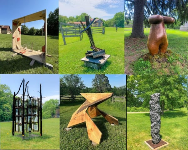 Kaatsbaan Sculpture Installation clockwise from top left: Christina Tenaglia, Gregory Steel, Lowell Miller, Kenichi Hiratsuka, Tristan Fitch, and Millicent Young