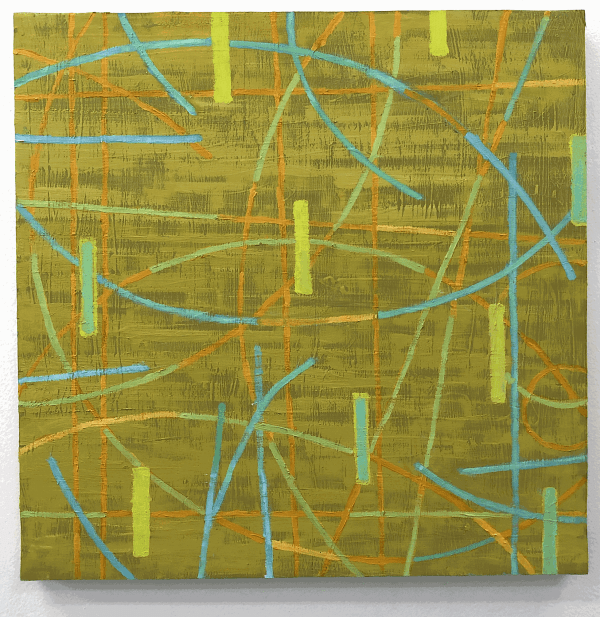 JIM HOLL PARTICLE POINT COLLISIONS, 3.26.2021 Oil on board 24 x 24 inches Courtesy Lichtundfire, 2021