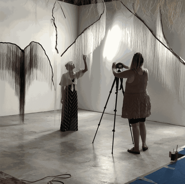 Hai Ting Chinn, mezzo soprano soloist, Penelope and the Geese and Lara St John, videographer with sculpture by Millicent Young©2020