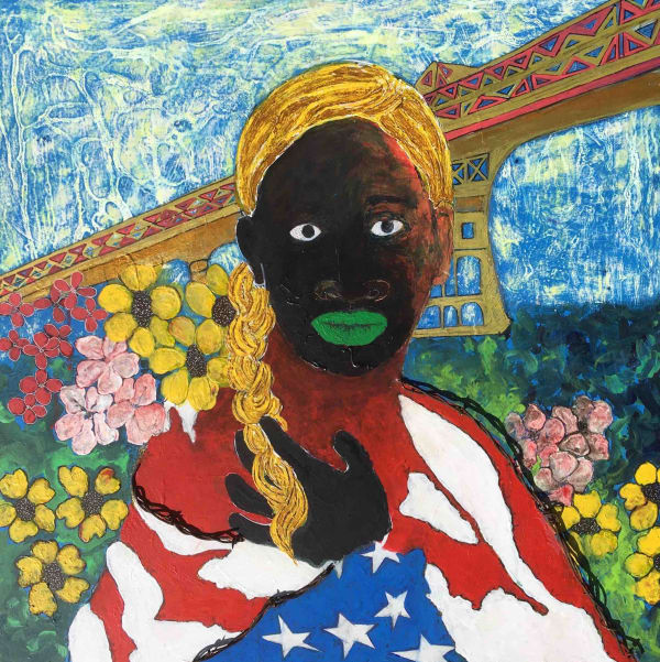 Americana Dreaming, 2020, Acrylic on board, barbed wire, 68.6 x 68.6 cm