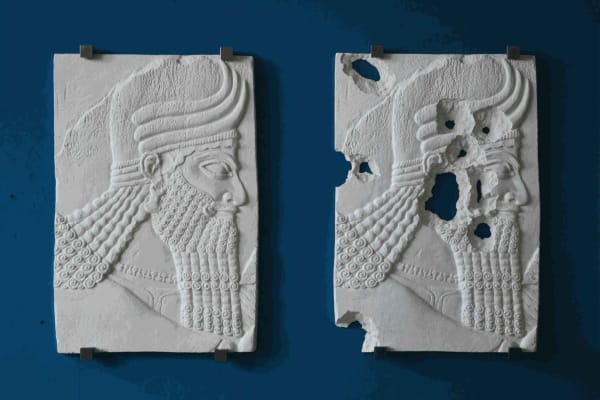 Piers Secunda, ISIS Bullet Hole Painting (Assyrian Head), 2016