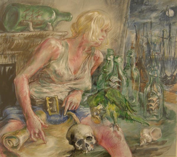 Don Doe Ship in a Green Bottle, 2006 Watercolor, ink and colored pencil on primed paper 19 1/2 x 22 inches 47 x 55.9 cm