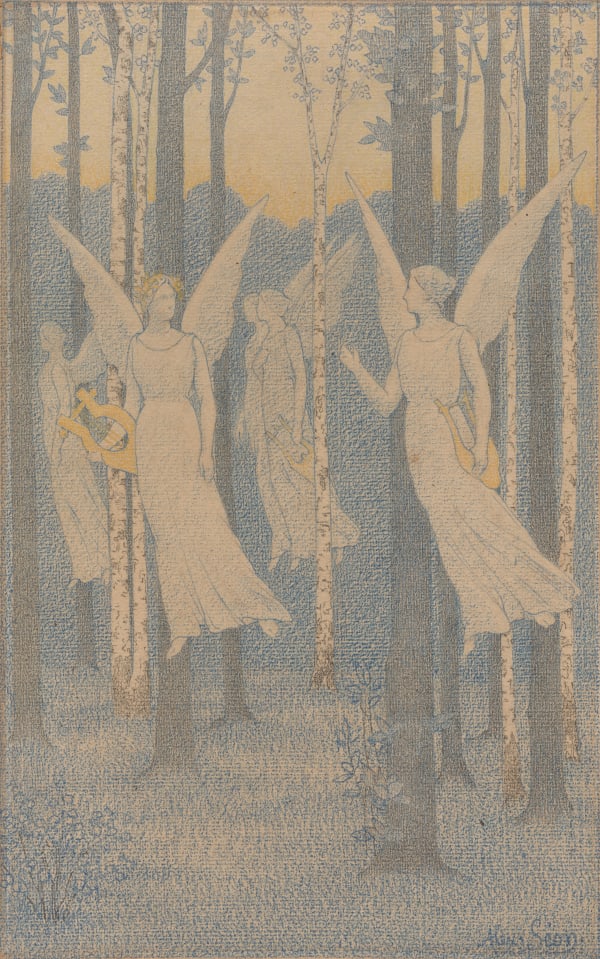 Alexandre Séon (1866-1917) Study for "in the Woods, Evening", 1892-1894 Signed 'Alex. Seon.' Colored pencils on laid beige paper 13 3/4 by 9 inches (35.2 by 23 cm.)