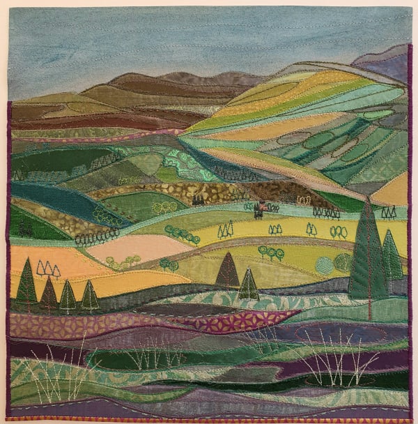 Alt textbuy art artwork highland scottish dingwall alchemist gallery debbie lee textile collage stitched original landscape autumn jewels