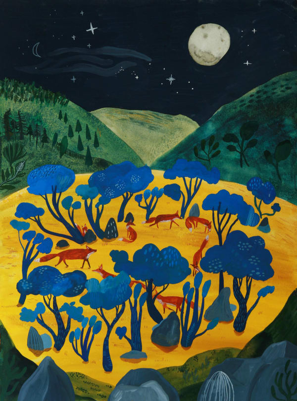 buy original artwork bo gort alchemist gallery dingwall symposium scottish highlands ullapool artist mixed media artwork foxes yellow blue