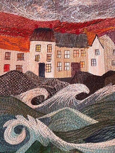 buy art artist textile art sewing donna cheshire across the fields dingwall highland art alchemist gallery tactile texture fields farm landscape
