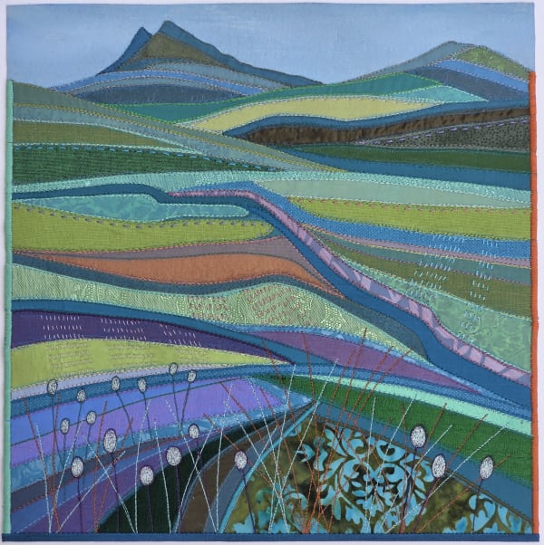 buy art artwork highland scottish dingwall alchemist gallery debbie lee textile collage stitched original landscape lower slopes and cotton grass