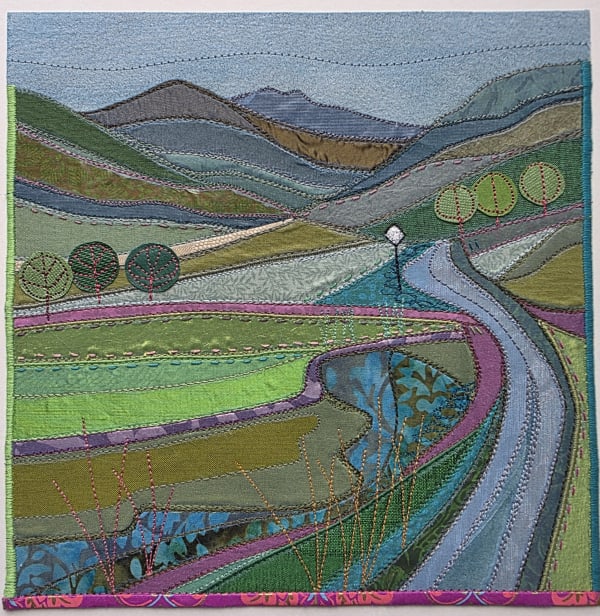 Alt textbuy art artwork highland scottish dingwall alchemist gallery debbie lee textile collage stitched original landscape passing places