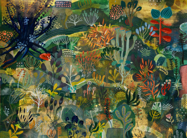 buy art artist Bo Gort Indigo Snow Ullapool Highland Scotland NC500 fairytale folklore myth legend fantasy folk art naive dreamworld liminal exhibition stars roots and feathers wild world's whispers call you in