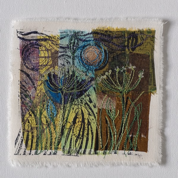 buy textile art artist original Elaine Wilson Glasgow School of Art mixed media framed textile art embroidery stitch summer walk alchemistgallery dingwall