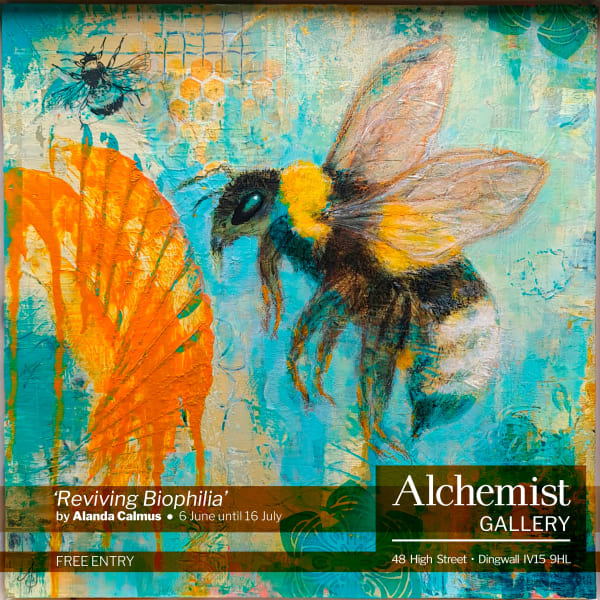 buy art artist Alanda Calmus Fochabers Moray Aberdeenshire Scotland Scottish wildlife mixed media abstract countryside creatures animals birds insects exhibition Reviving Biophilia alchemist gallery dingwall