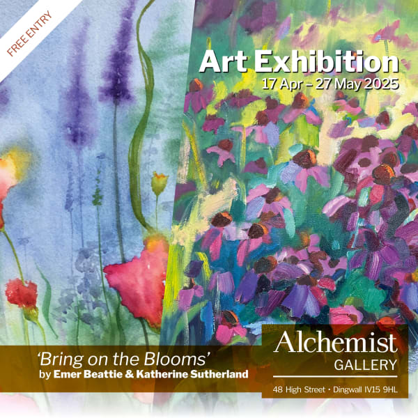 Emer Beattie Katherine Sutherland Alchemist Gallery Dingwall Exhibition Bring on the Blooms local artists flowers paintings