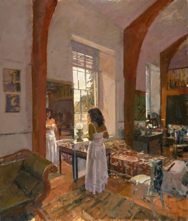 'Dora and the Venetian Dress' (oil on canvas) by Ken Howard (1932-2022), Courtesy of Manya Igel Fine Arts, London / Bridgeman Images