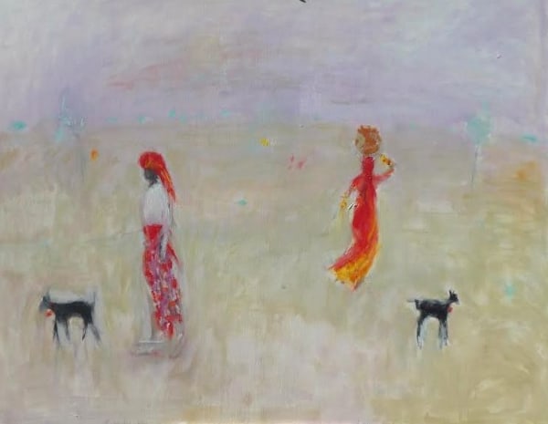 The Goat Herder and Lady in Sari before Sunset