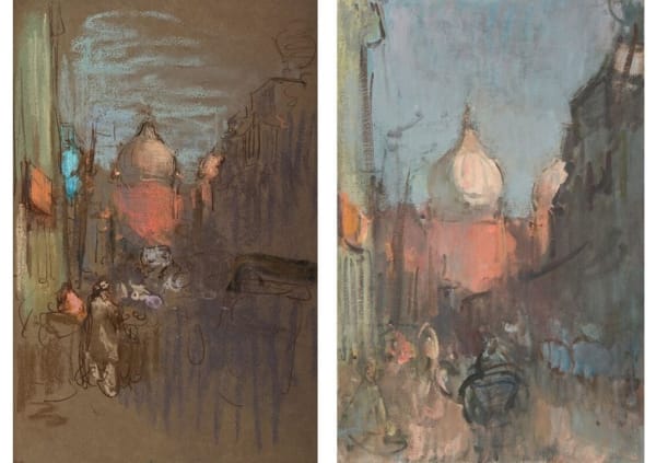'Jama Masjid, Late Afternoon' (pastel) and 'Shah-Jahanabad' (oil)