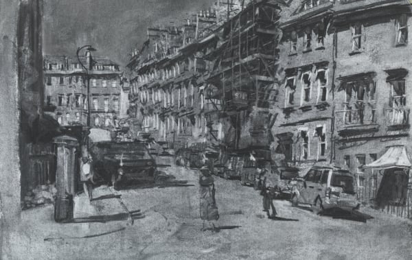 Russell Street Bath, charcoal on paper