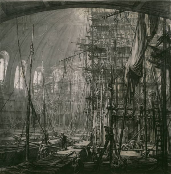 The British Museum Reading Room, May 1907, Sir Muirhead Bone, © The estate of Sir Muirhead Bone.