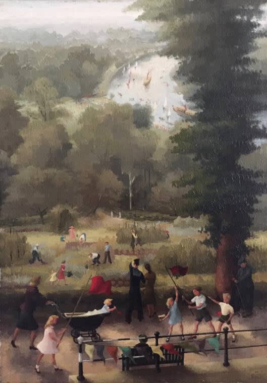 'Victory Day, Richmond' - Mary Kent Harrison - 1945. Also known as 'V.Day, Richmond' and 'V.E.Day'