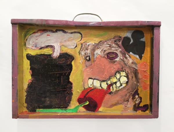 Rob Mcleod Nutty Slack Bighead And Mickey In The Mirror 2016 Oil Enamel Ply 390 X 260 X 45 Mm