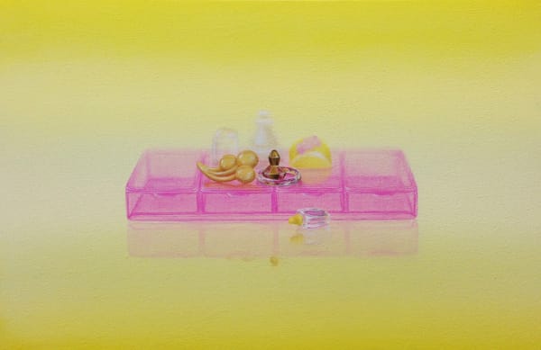 Arrangement With Pink On Yellow