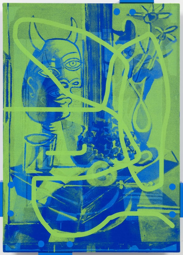 Hi Res Simon Attwooll Ton Tonton Bleu Vert Acrylic And Screen Print On Acm Panel In Artist Frame 315X430Mm 2020Cropped High Res