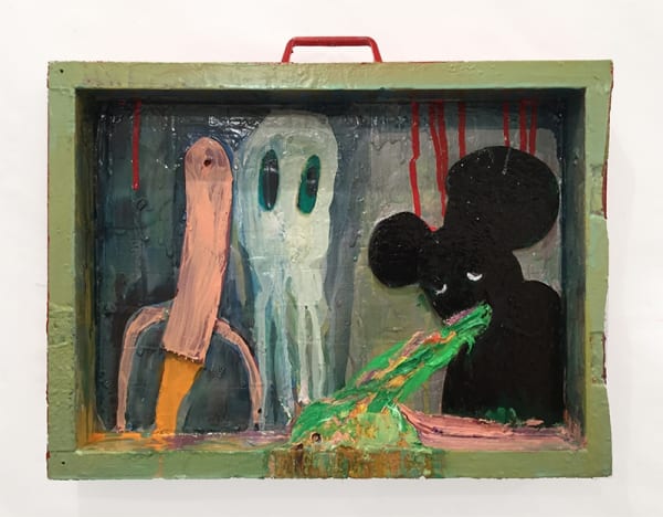 Rob Mcleod Rocket Spook And Mickey Answering The German Boys 2016 Oil Enamel Ply 400 X 295 X 55 Mm Web