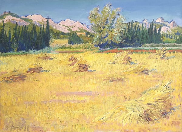 Frederick Gore CBE RA, Les Baux. A cornfield, Mausanne, 1954