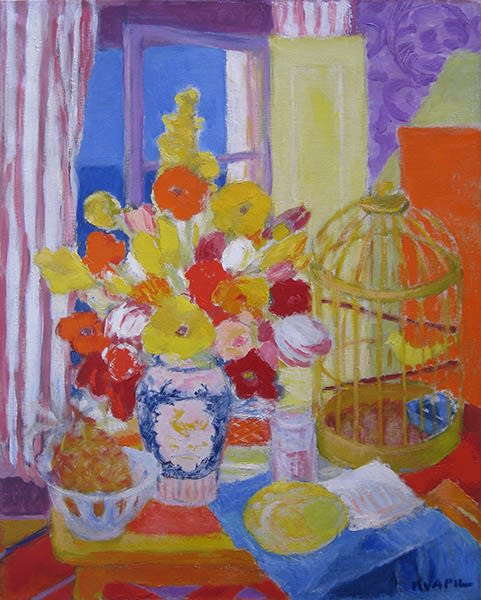 Charles Kvapil, Bouquet de fleurs à la cage