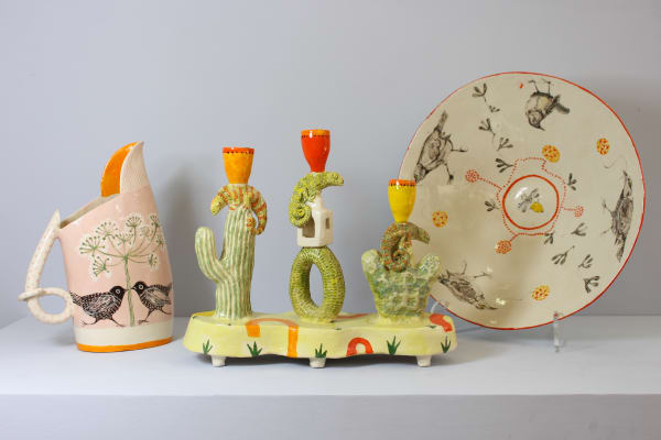 Laurance Simon ceramic Candelabra, Jug and Serving bowl