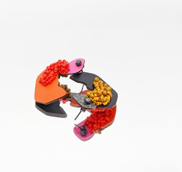 Faye Hall Reversible Earrings (Large), 2022 925 silver-oxidised, Formica, Japanese seed beads, black spinel, nylon cord