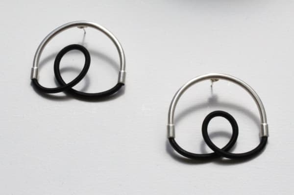 Gilly Langton One Off Earrings - Black , 2022 Silver & Elastic H4x W3 x D0.4 cm
