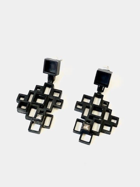 Daphne Krinos Pixel Earrings, 2022 Oxidised silver, diamonds