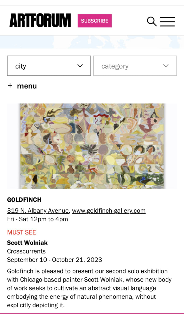 Scott Wolniak's "Crosscurrents" Selected as an Artforum "Must See"