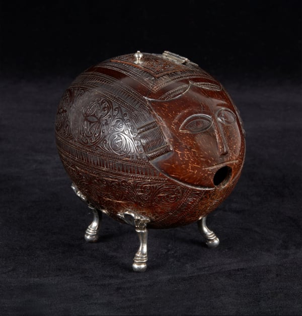 COCONUT MONEY BOX WITH SILVER MOUNTS (ALCANCIA), Guatemala, 18th Century